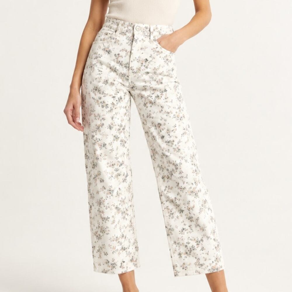 Rag & Bone Micro Floral High Rise Crop Jeans White Size 26